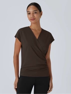 NWT HALARA Women’s Brown Wrap-Style Short Sleeve Top